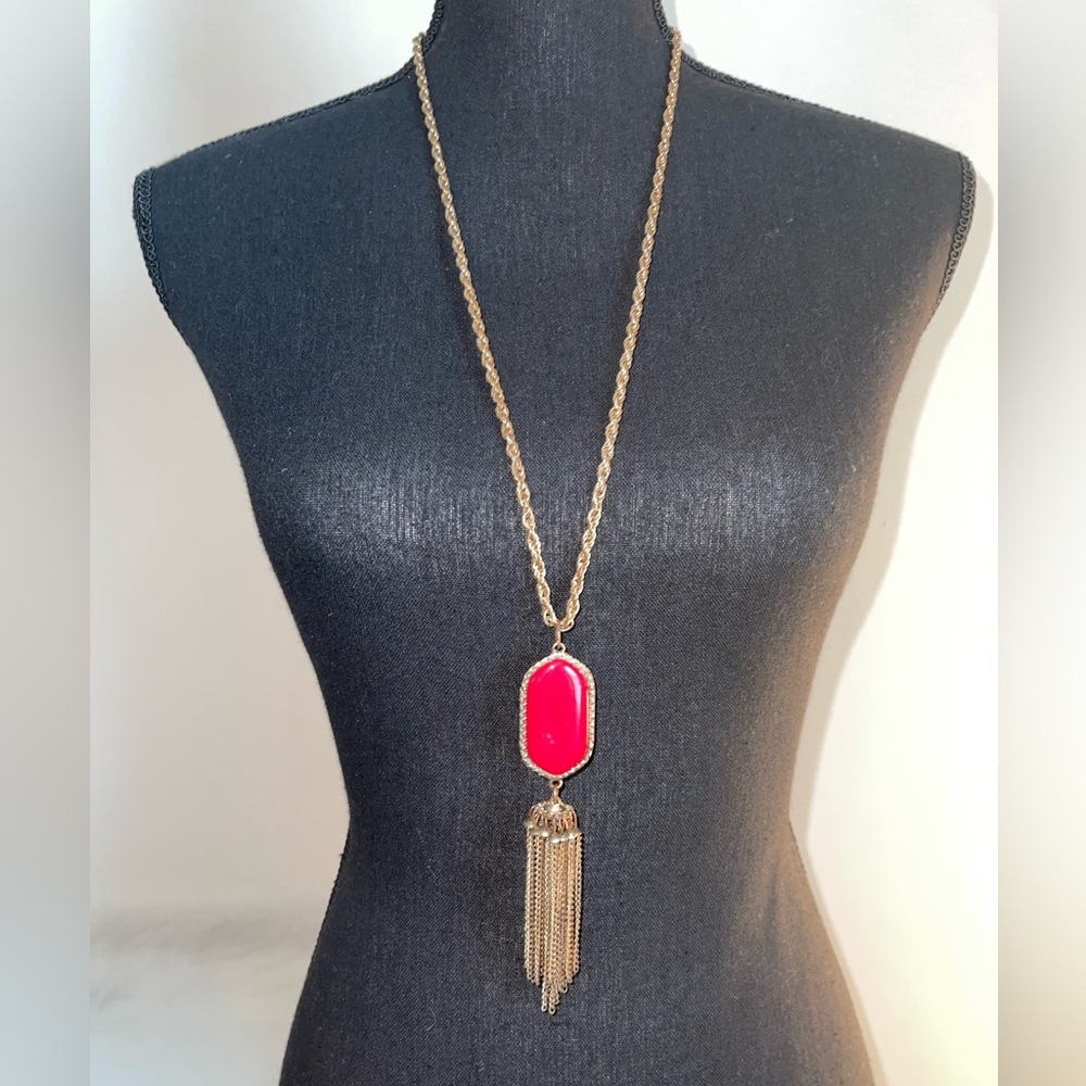 Women’s Simple Addiction Tassel‎ Necklace - Gold/Red